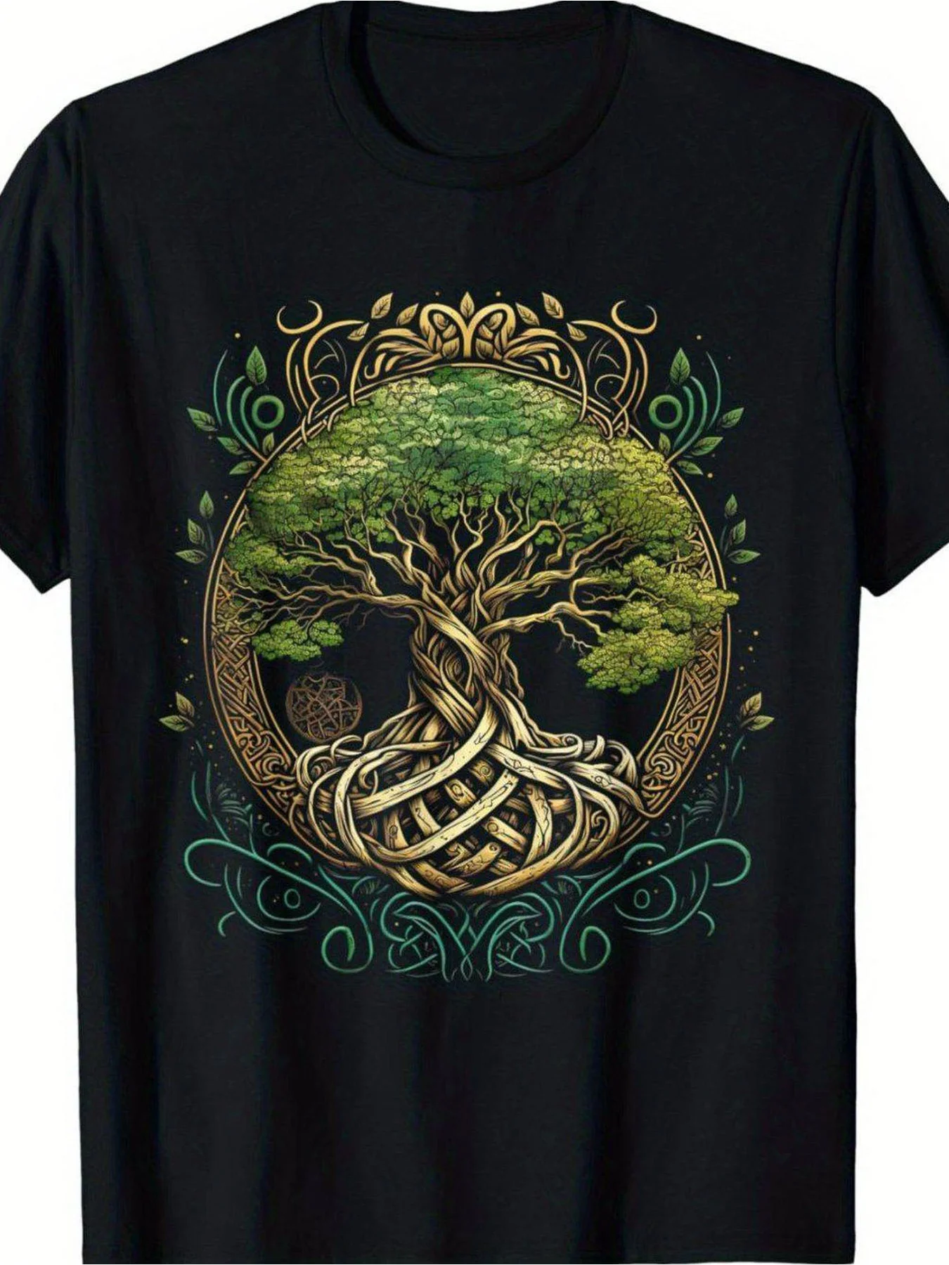 Viking Tree of Life Atrium Thor's Hammer Valhalla Drip Fashion T-Shirt 180g 100% Cotton