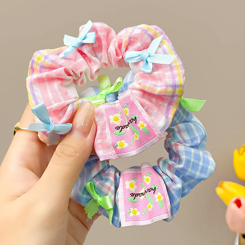 New Cute Bow Flower Plaid Scrunchie For Women Girls Sweet Hair Tie Cloth Elastic Hair Band Headband Fashion Hair Accessories