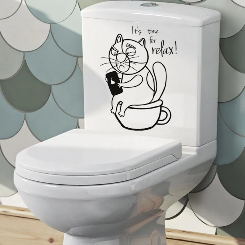 T283# Наклейка на унитаз"Кот Убери за собой!" Toilet Sticker Bathroom Cover Sticker Animal Wc For Home BathRoom