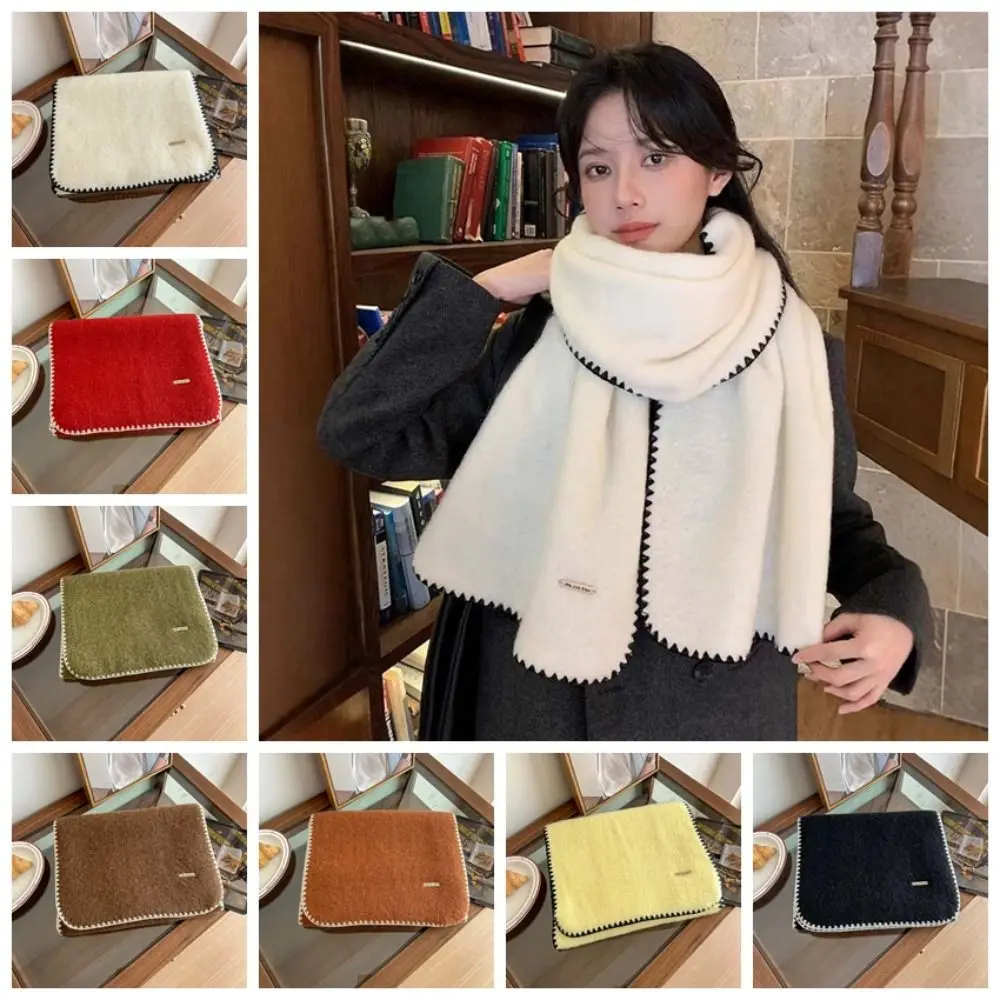

Shawl Polyester Lock Edge Winter Scarf Soft Classic Long Thickened Neckscarf French Style Solid Color Women Warmer Scarf Couple
