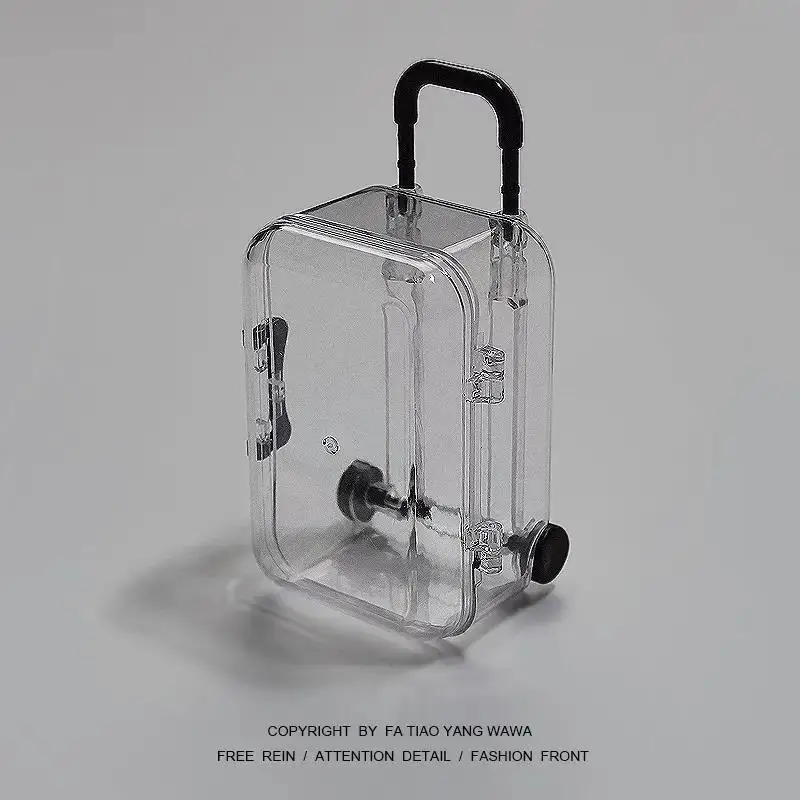 Transparent Mini Luggage Jewelry Box, Retractable Movable Wheel Design, Portable Trolley Shape Storage Case, Cute Desktop Orname
