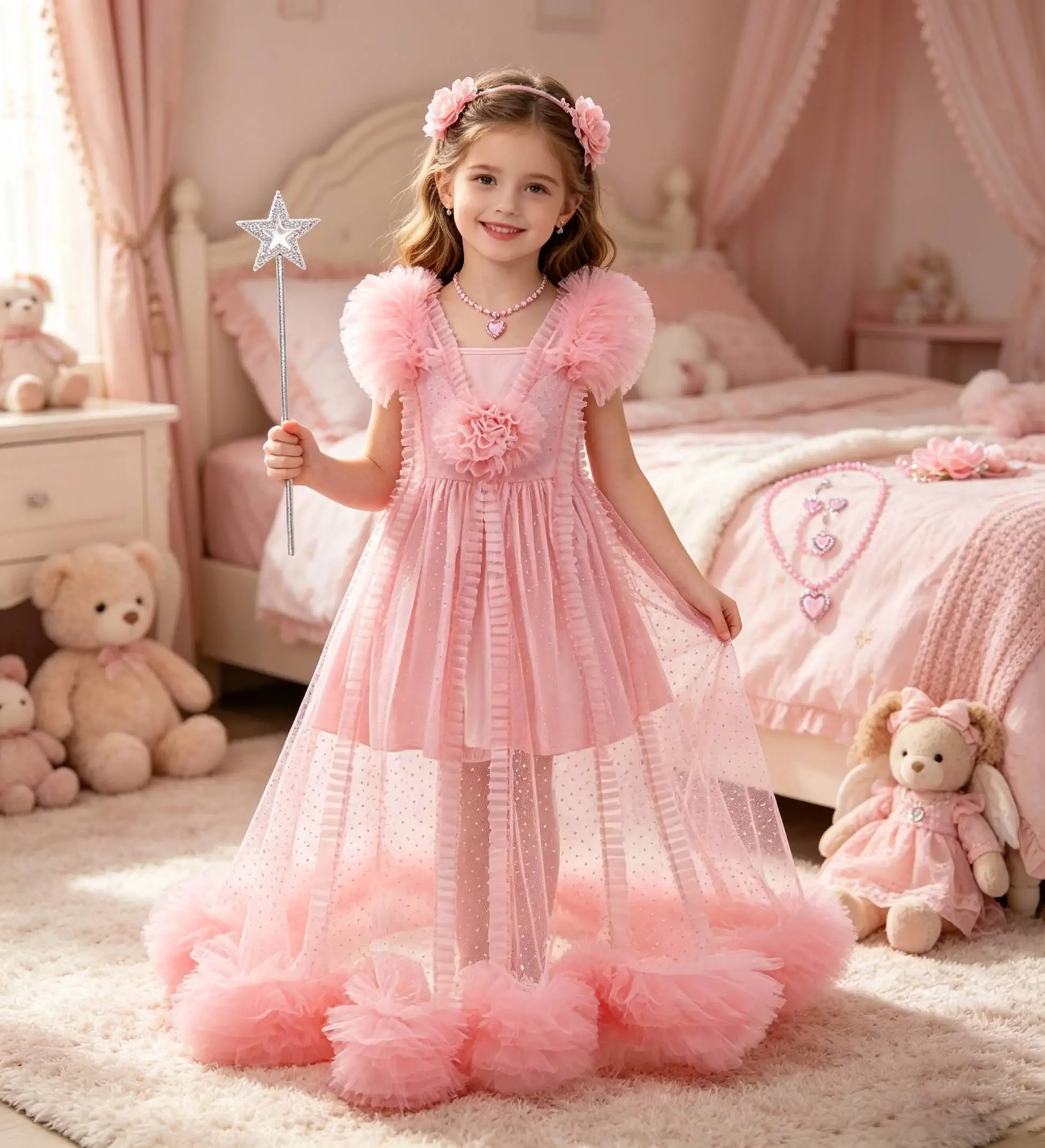 Girls Movie Good Witch Party Wicked Dress Up Kids clothing Set Glinda Pink Princess Dress For Halloween Carnival Birthday