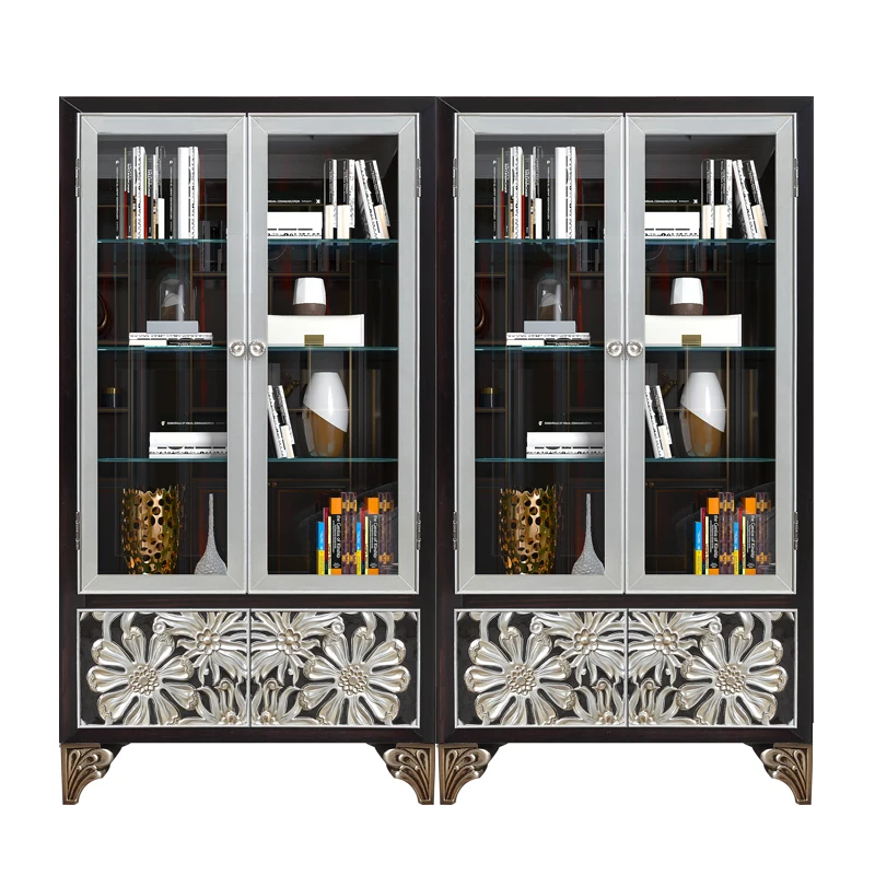 

Bookcase, solid wood combination storage, bookshelf study, integrated high cabinet, landing with glass door display cabinet