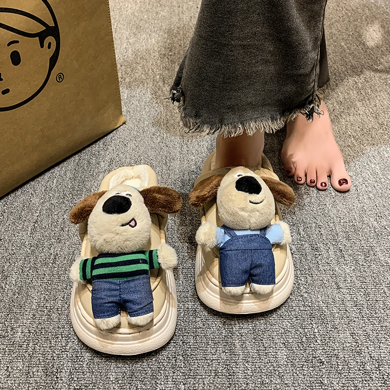 Thick Bottom Bun Head Cartoon Plus Velvet Warm Waterproof Table Fashion All Comfortable Non-slip Breathable Women's Slippers