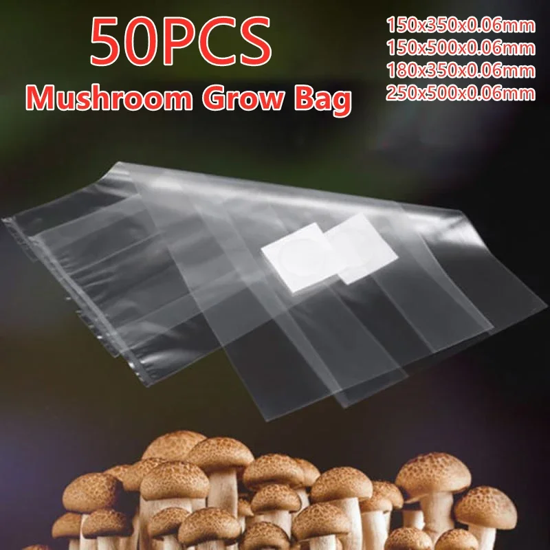 4 Sizes 50 Pcs PVC Mushroom Spawn Grow Bag Substrate High Temp Pre Sealable  Garden Supplies For Mushrooms Fungus Grow Bags