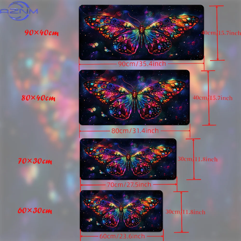 1pc Large Gaming Mouse Pad with Neon Glow-in-the-Dark Butterfly & Cosmic Night Sky Design - Non-Slip Rubber Base, Smooth Surface