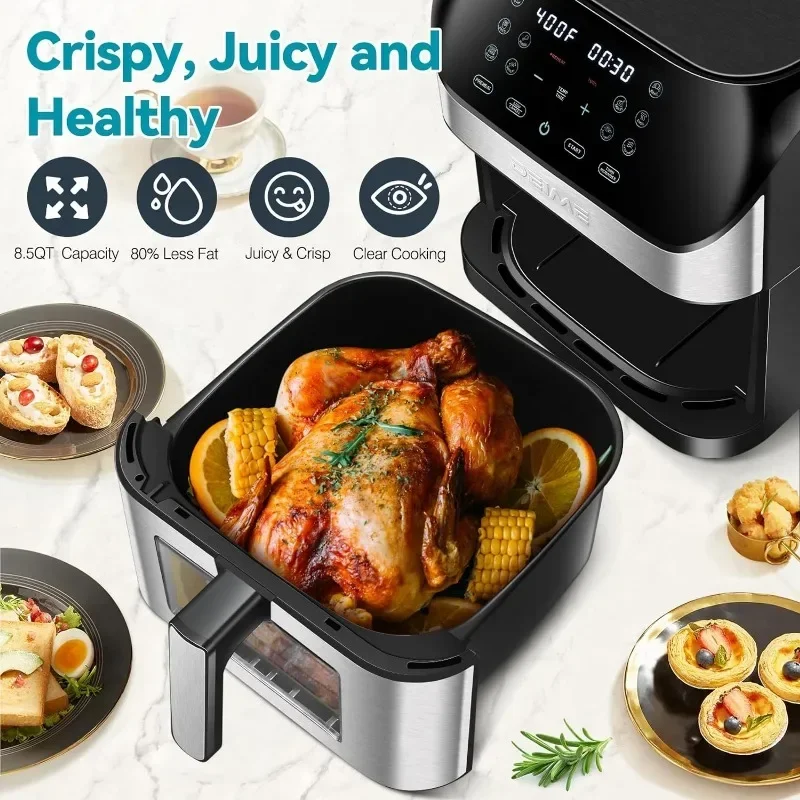 Grande AirFryer Forno Oilless Grande, Fogão Saudável com 10 1 Touch Press, Janela de Cozinha Visível, Cesta Antiaderente, 8,5 QT