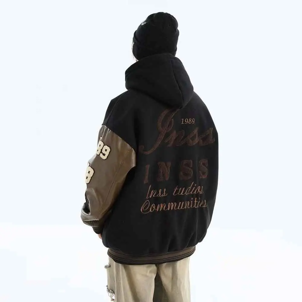 

Winter New Male Patchwork Long-Sleeve Baseball Jacket American Retro Fashion Trendy Street Hip Hop Loose Casual Niche Men's Top