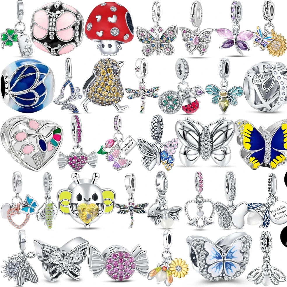 Neuer 925 Sterling Silber Original Schmetterling Vierblättriges Kleeblatt Anhänger DIY Charms Armband Zubehör Perle Überraschungs-Schmuckgeschenk