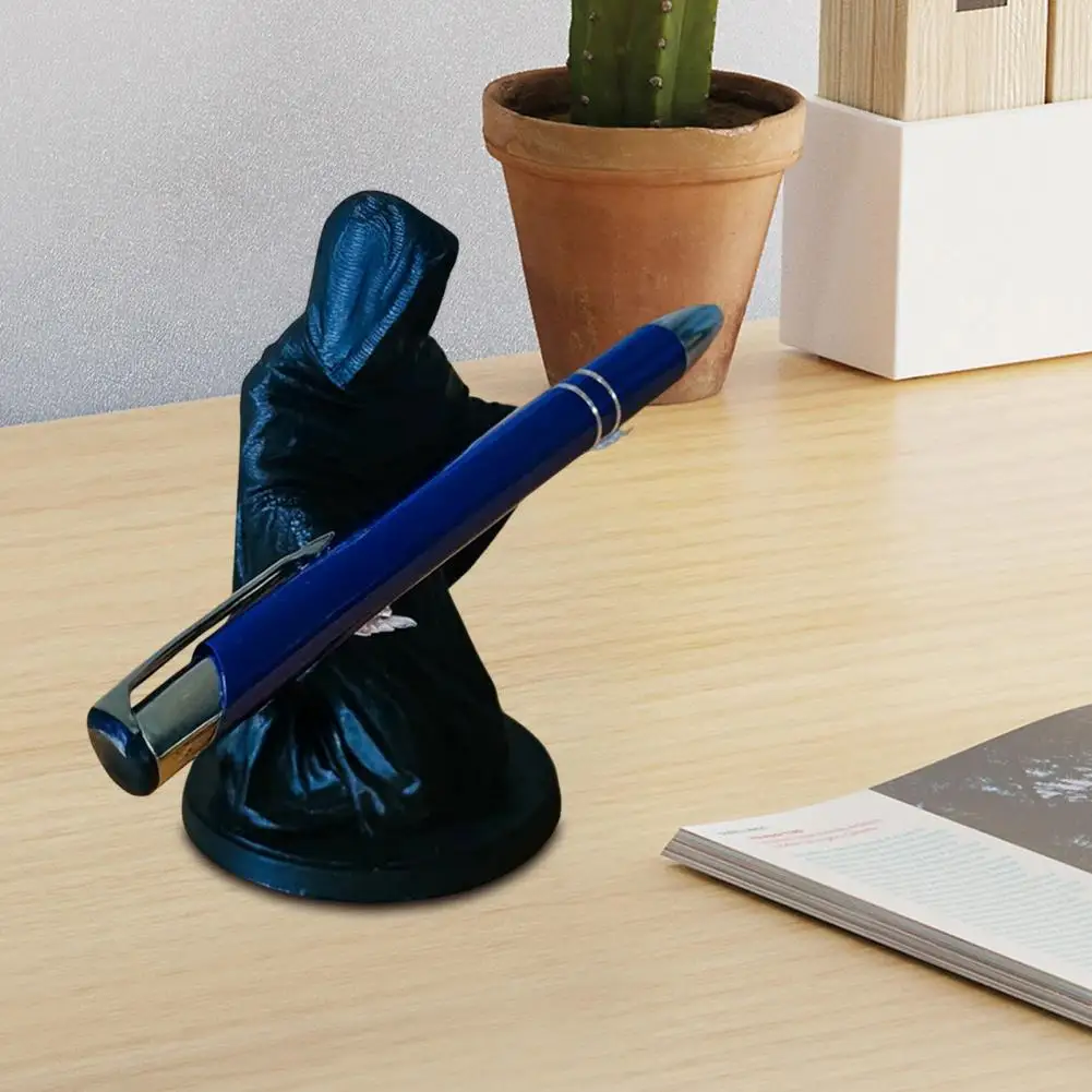 Kneeling Grim Reaper Pen Holder Halloween 3D Printed Black Robe Ghost Stationery Pencil Stand Office Decorative Ornament