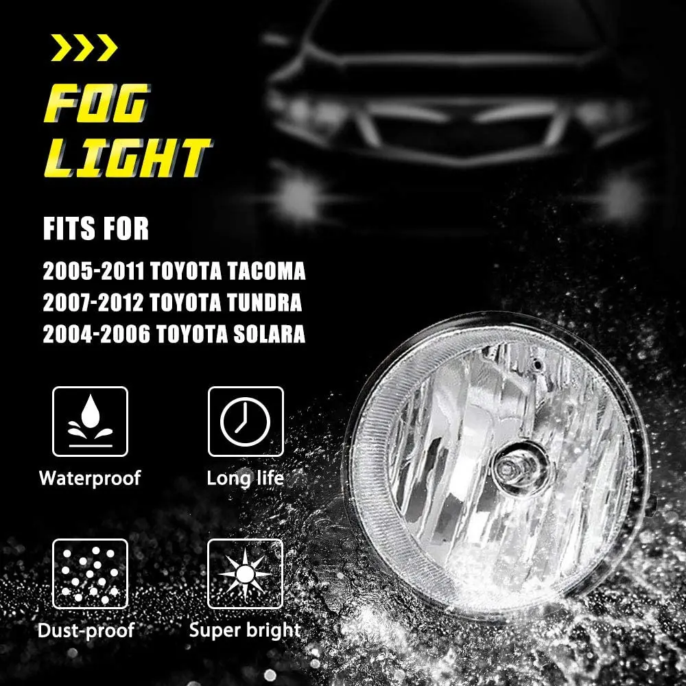 Driving Fog Lights for Toyota Solara 2004-2006 Tundra-2007-2012 Tacoma 2005-2011 Clear Lens Fog Lamps