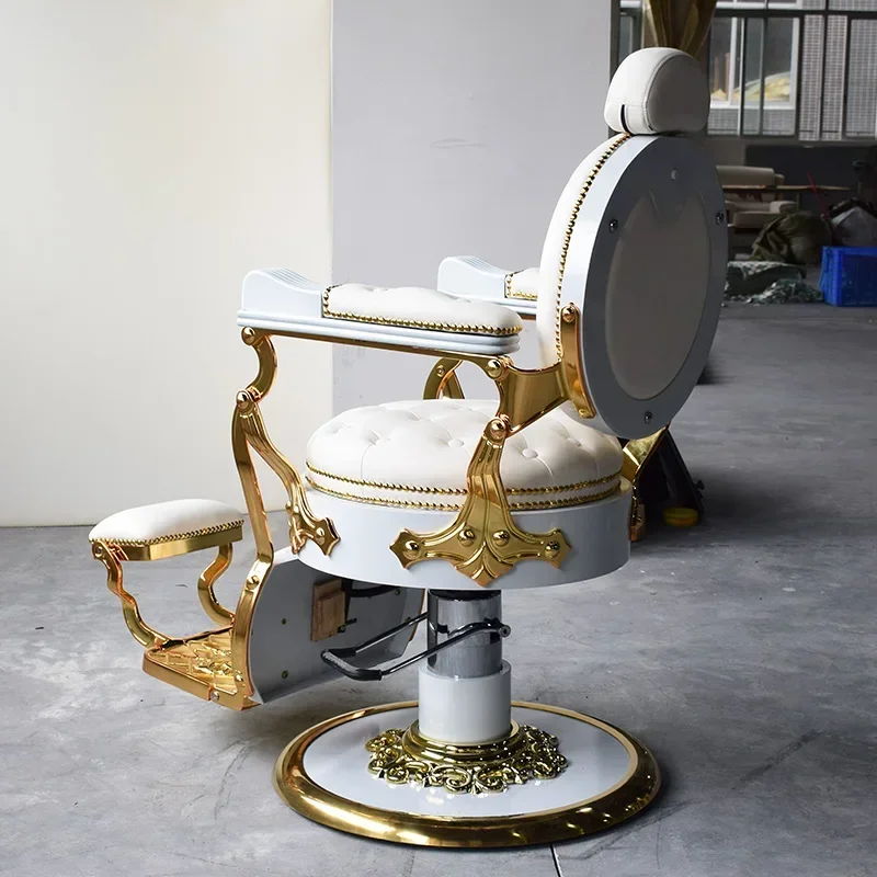 Vintage White Gold Luxury Beauty Hair Salon Shaving Barber Chair Hydraulic Saloon Chair Salon Furniture Styling