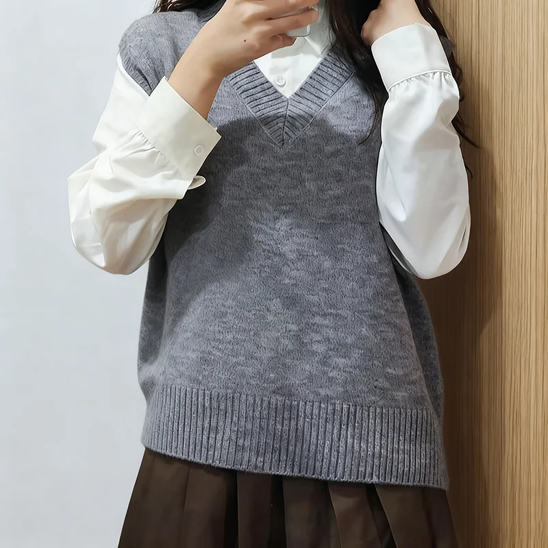 الأساسية 70% ميرينو الصوف المرأة سترة الخريف الشتاء سترة الصلبة الخامس الرقبة بلوفر مغزول أكمام الملابس بلايز الكشمير الفانيلة