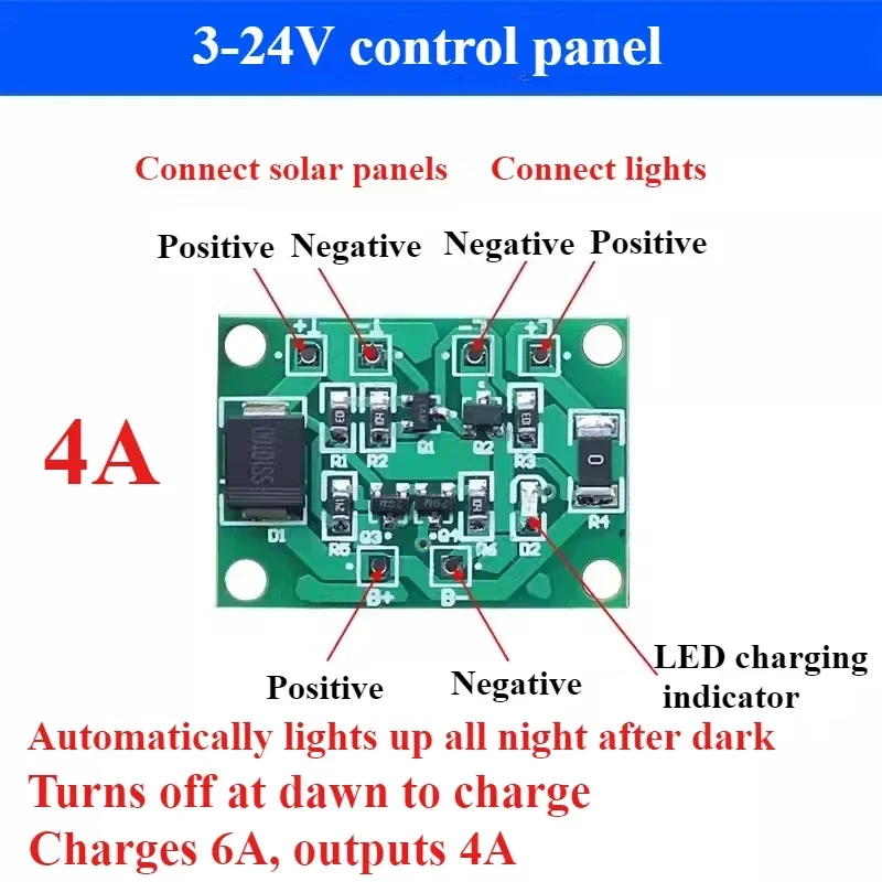 

Automatic Solar Panel Battery Charger Board Night Light LED Control Switch Garden Street Light 3-24V 4-10A Controller Module