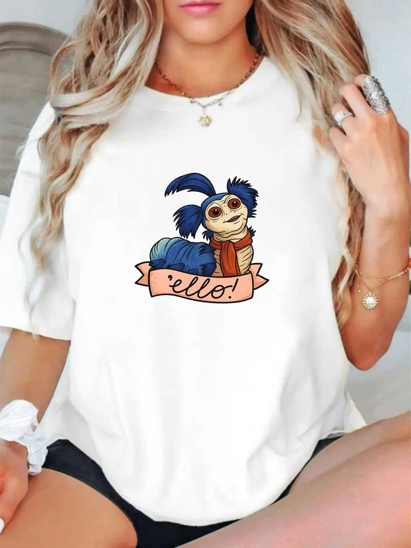 

【1141935】Женская футболка больших размеров с круглым вырезом, короткими рукавами-полурукавами на резинке и модным принтом