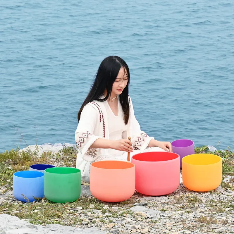 7 Color Crystal Singing Bowl Set 432Hz 440Hz Yoga Meditation Sound Healing Therapy Chakra Balance Stress Relief Home Decor