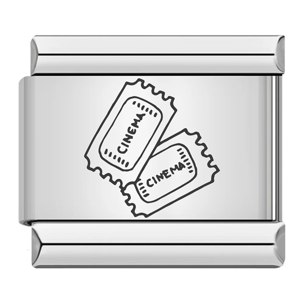 Modischer Charme-Kartenanhänger, Hotel-Pass, Kino, Ruder, Edelstahl-Laserschmuck, italienisches 9mm-Gliederarmband für Damen und Herren, DIY-Armbandherstellung – Detail 4