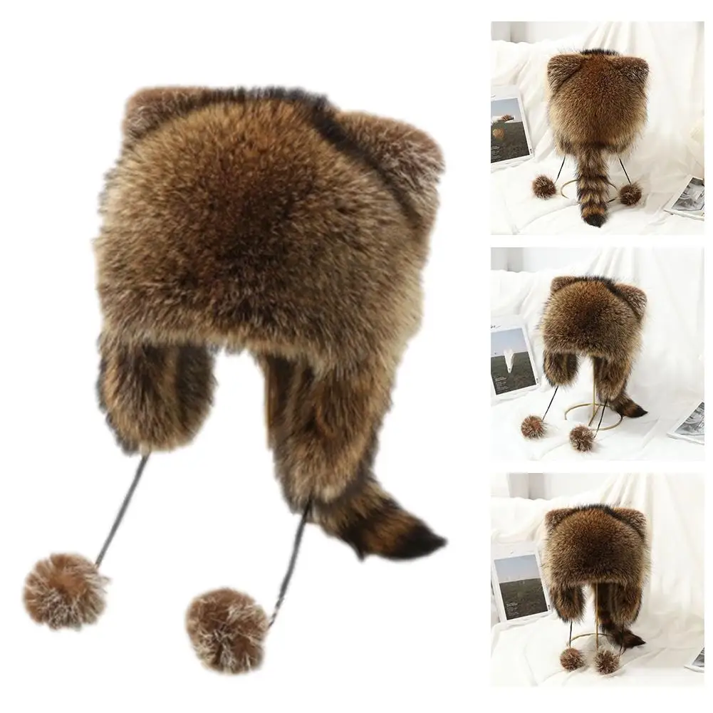 

Plush Hat Winter Mongolian Hat Thicken Parent-Kids Raccoon Tail Hat for Adult Teens Winter Keep Warm Hat Adjustable