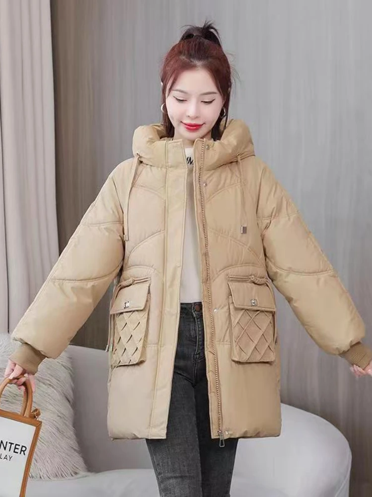 Women\'s Jacket Bread Clothes Cotton Clothes Winter Coats Mid Length Version Add Thickness Hooded Womens Clothing Tops Parkas