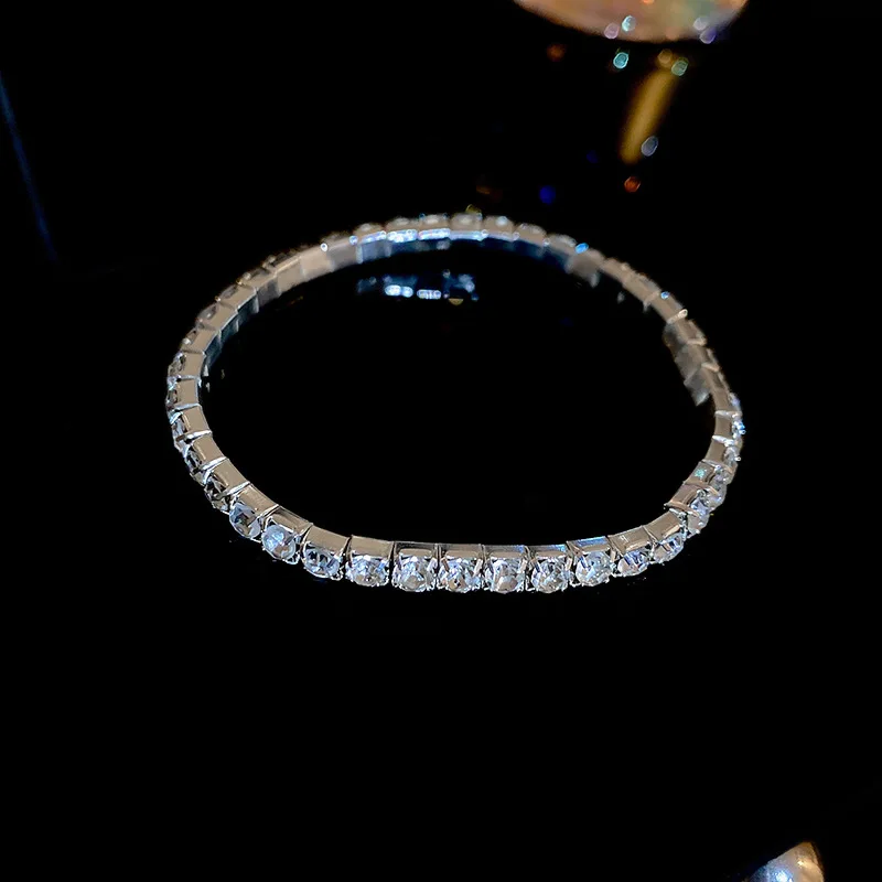 Luxury Elastic Stretch Tennis Crystal Bracelet for Women Full of Rhinestones Simple Zircon Bracelets Jewelry Birthday Gifts
