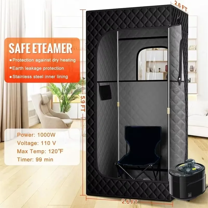 ساونا بخار محمولة للمنزل سبا خيمة ساونا صندوق ساونا مع ارتفاع جهاز التحكم عن بعد بالبخار 1600 وات 4 لتر