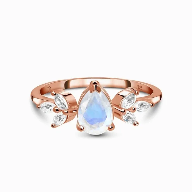 

2023 European and American retro S925 sterling silver water drop rose gold ring female minority design sense simple jewelry