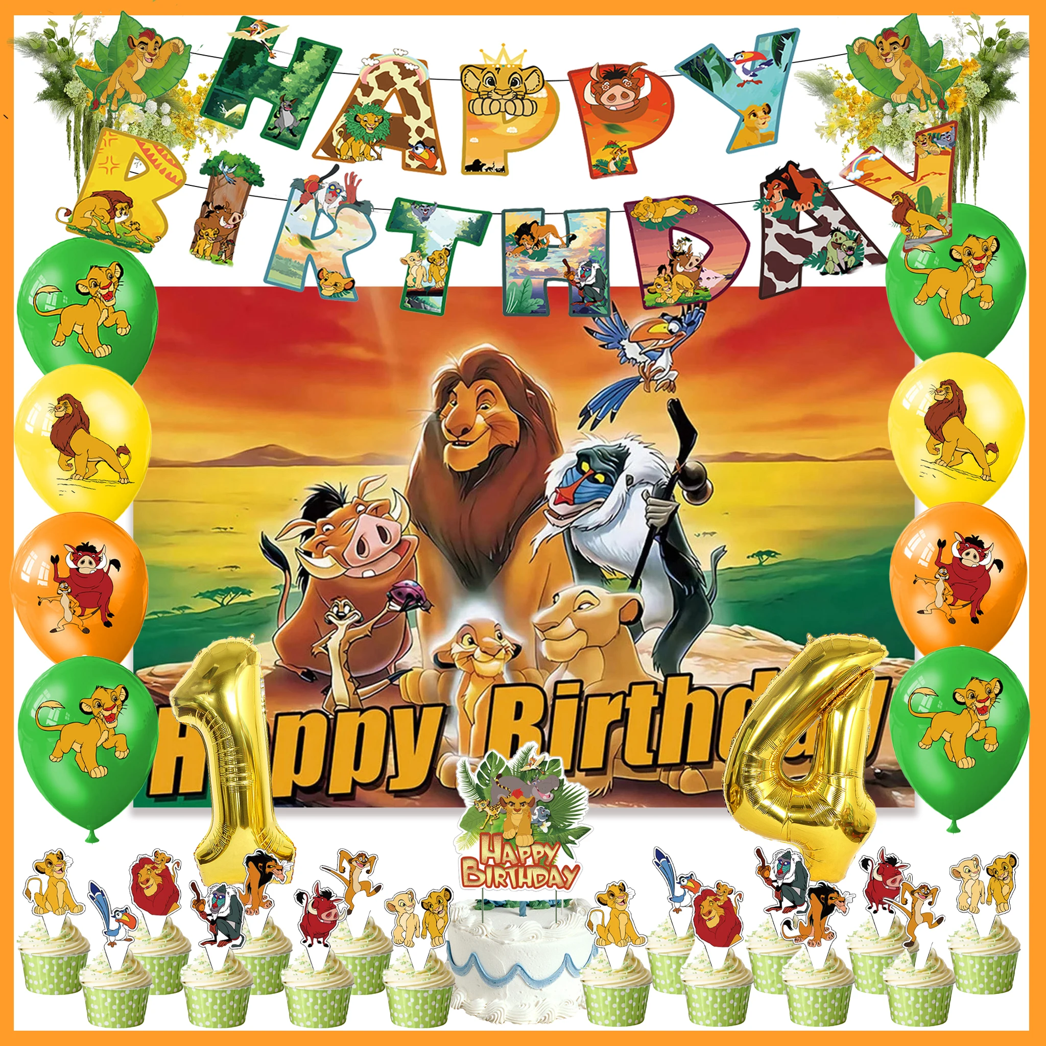 Lion King Theme Birthday Party Decoration Set Simba Latex Balloon Backdrop Banner Cake Topper Kids Party Supplies Baby Shower