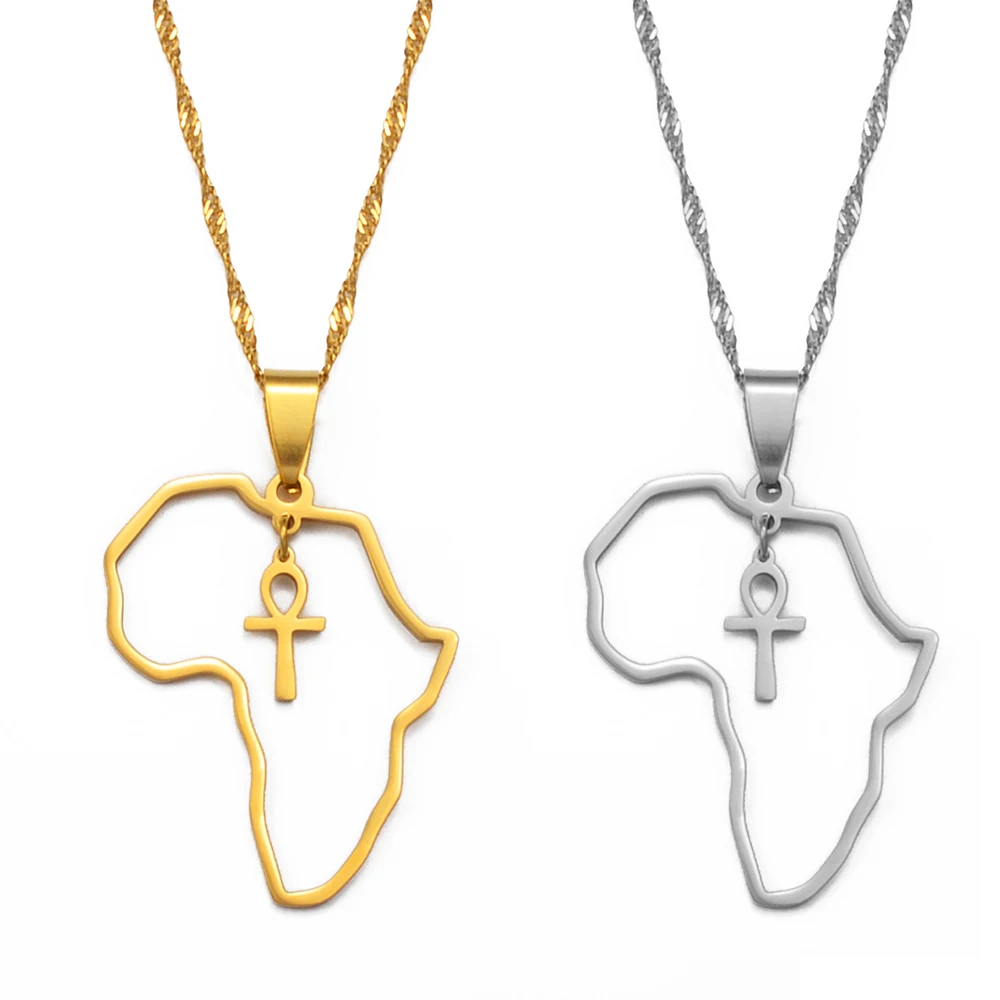 Anniyo Egyptian Cross Ankh Symbol Pendant Necklaces Women Girls Africa Map Jewelry Egypt Hieroglyphs Nile Key @177721