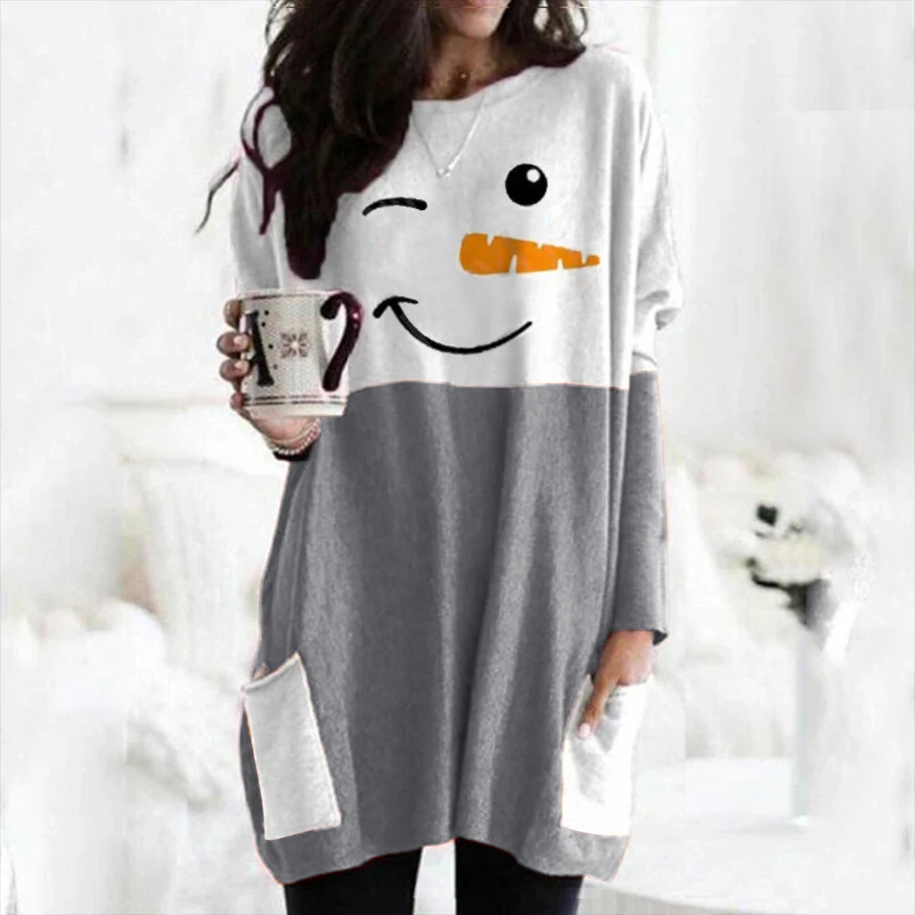 autumn and winter women's new Christmas snowman print long sleeve dress women long dresses for women