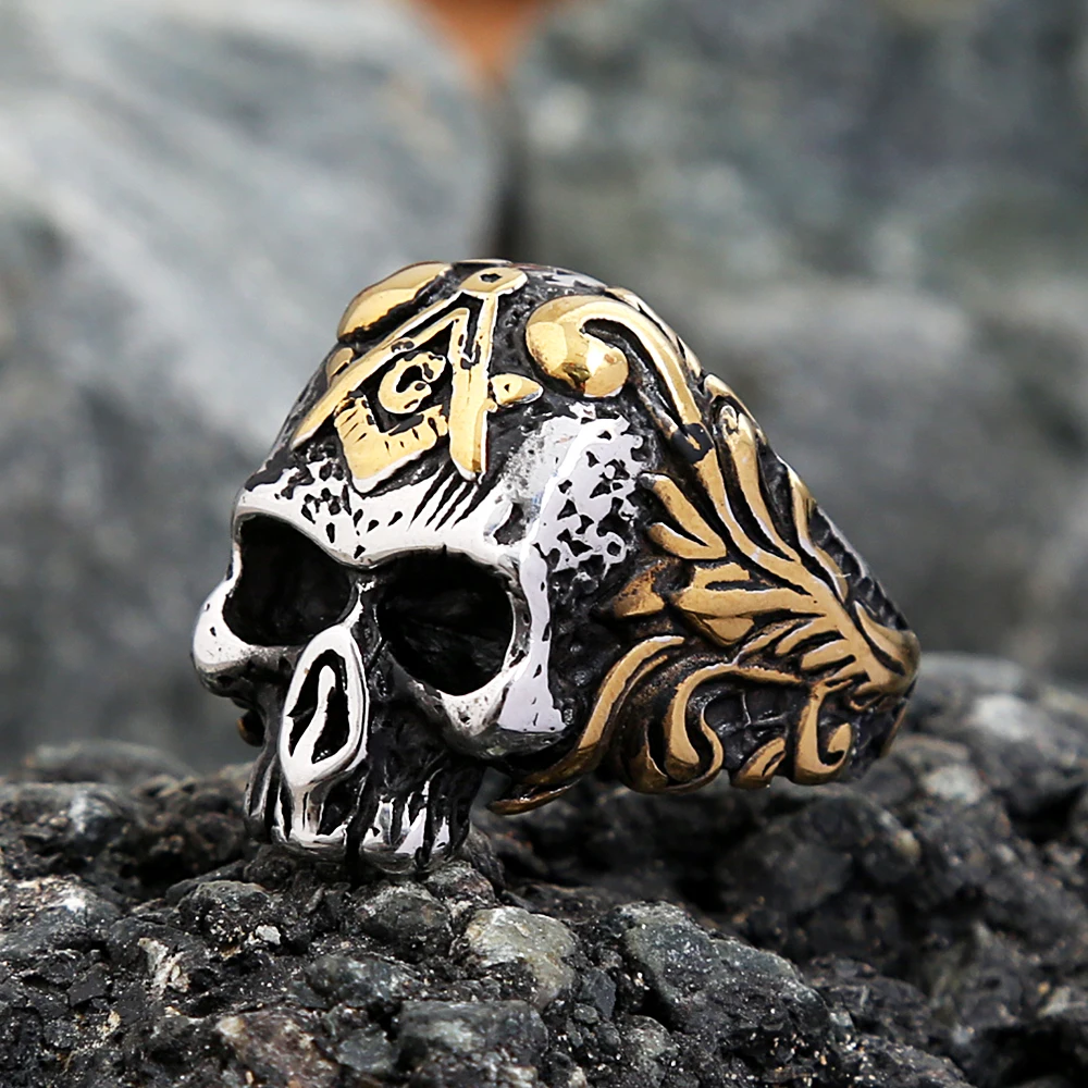 Vintage Templar Masonic Skull Rings For Men 316L Stainless Steel Freemason AG Signet Ring Punk Biker Fashion Jewelry Party Gifts