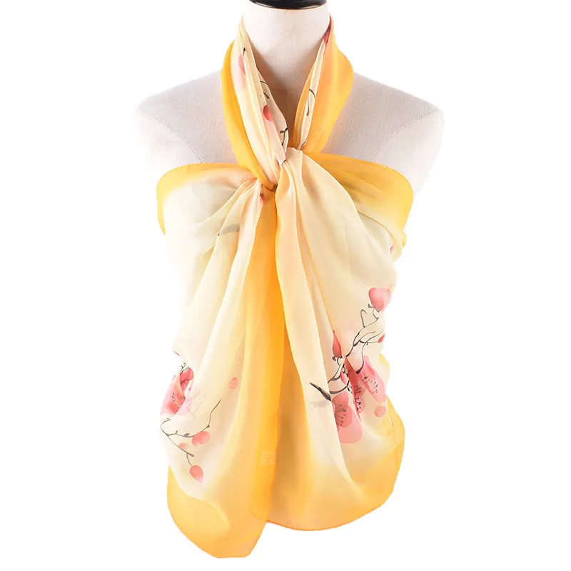 New Elegant and Elegant Plum Blossom Printed Thin Breathable Chiffon Women\'s Scarf Tourism Sunscreen Scarf