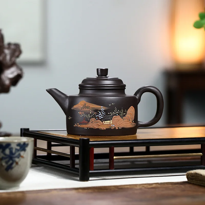 High Quality Yixing Handmade Purple Sand Tea Set Ore Black Sword Liude Zhong Pot Household