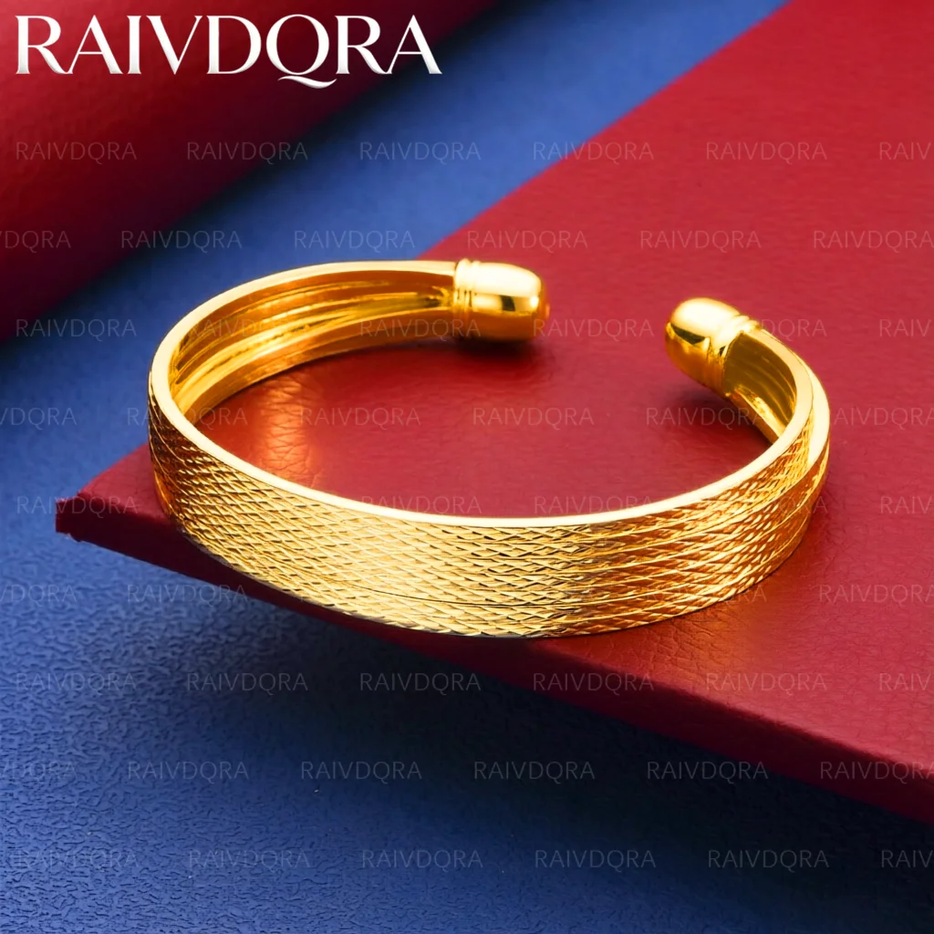 18K Gold Plated Diamond Pattern Bangle Open Bracelet For Men Women Fashion Jewelry Classic Simple Party Accessories