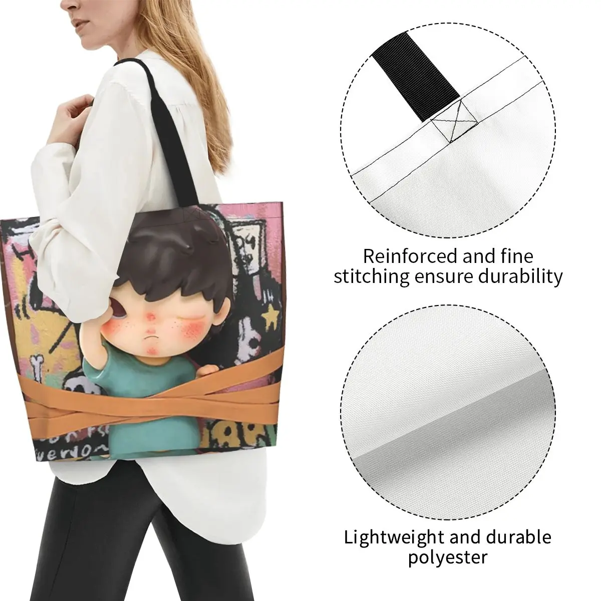 Hirono Seeing Shopping Tote Bag Canvas Large Capacity Shoulder Bags Shopper Grocery Handbag for Women