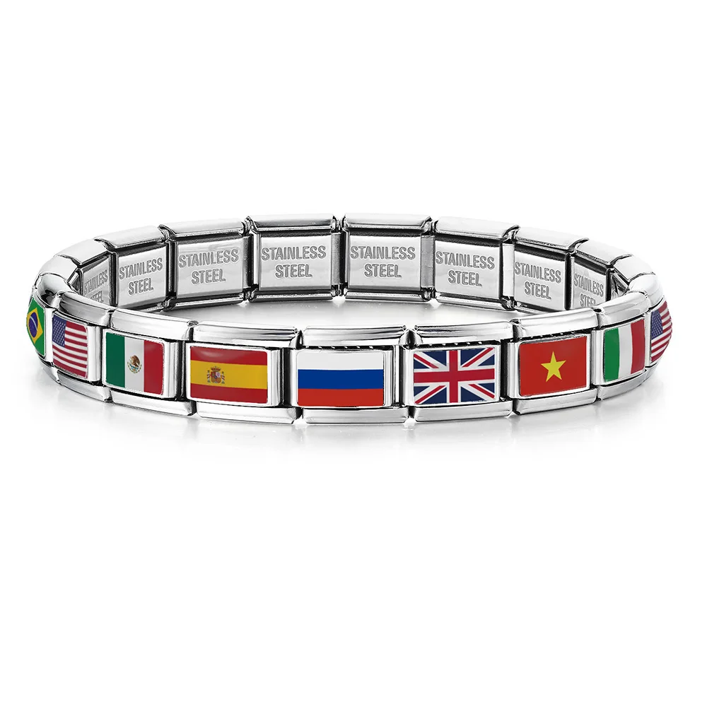 Italian Charm Bracelet National Flags Stainless Steel DIY Beads World Country Customizable DIY Jewelry for Women Men Wholesale