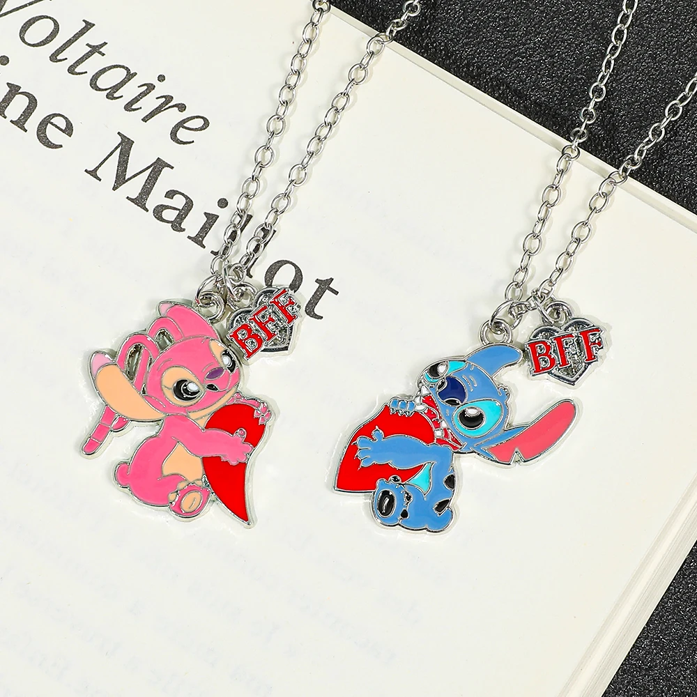 Disney Cartoon Anime Stitch Necklace Fashion Cute Angel Pendant Accessories for Couple Necklace Stitch Enamel Pendant Accessory
