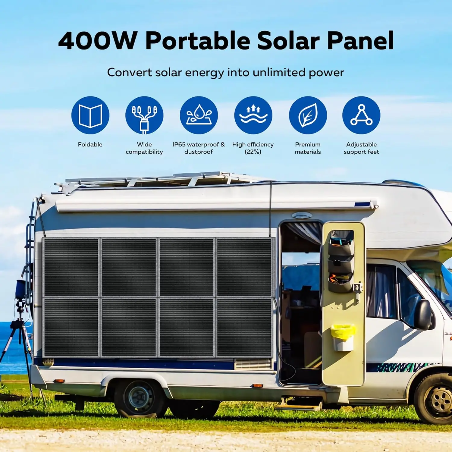 Pannello solare pieghevole personalizzabile da 400 W - Caricatore da pannello solare portatile per camper da campeggio fuori rete