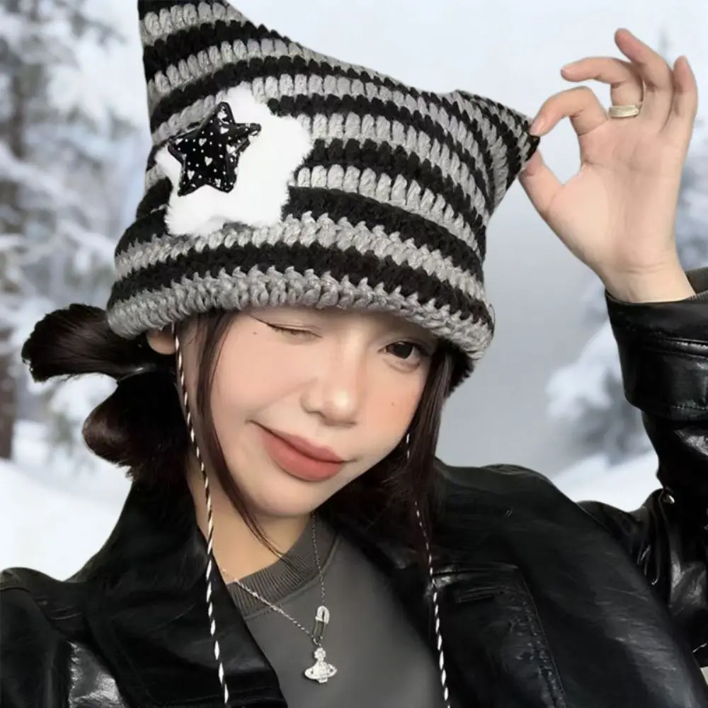 

Cute Cat Ears Cap Soft Bonnet Skullies Caps Cute Cat Ears Beanie Hats Japanese Streetwear Girls Autumn Winter Harajuku Beanie