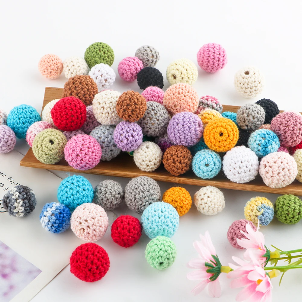 Sunrony 16/20mm 10/20pcs Handmade Wooden Crochet Beads Chewable For Jewelry Making DIY Jewelry Necklace Bracelet Accessorie
