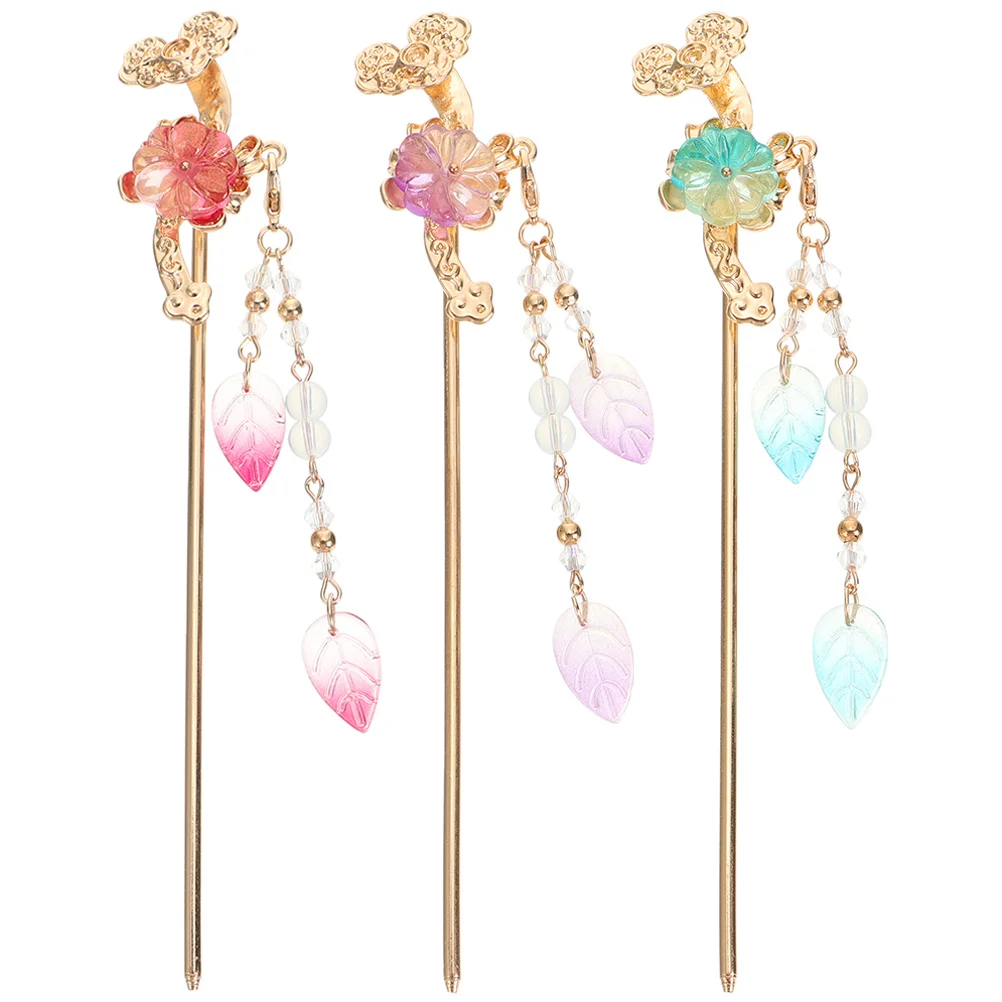 

3 Pcs Hairpin Bun Stick Dangle Sticks Chinese Accessories Retro Women Alloy Long Hair Wedding Prom Banquet Dating Daily Wear