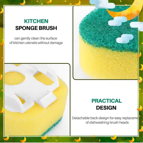 BQ-18 Pieces Dish Wand Refills Replacement Sponge Heads Scouring Scrubber Pads Heavy Duty Dish Wand Sponge For Kitchen Sink Clea