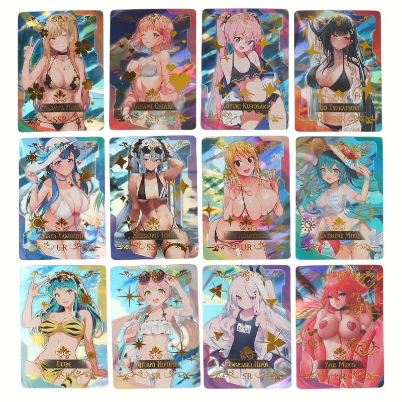 55Pcs Goddess Story Card Holographic Golden Letter All Shiny Anime Sexy Swimwear Girl Collection Card Ayaka Nezuko Magician Girl