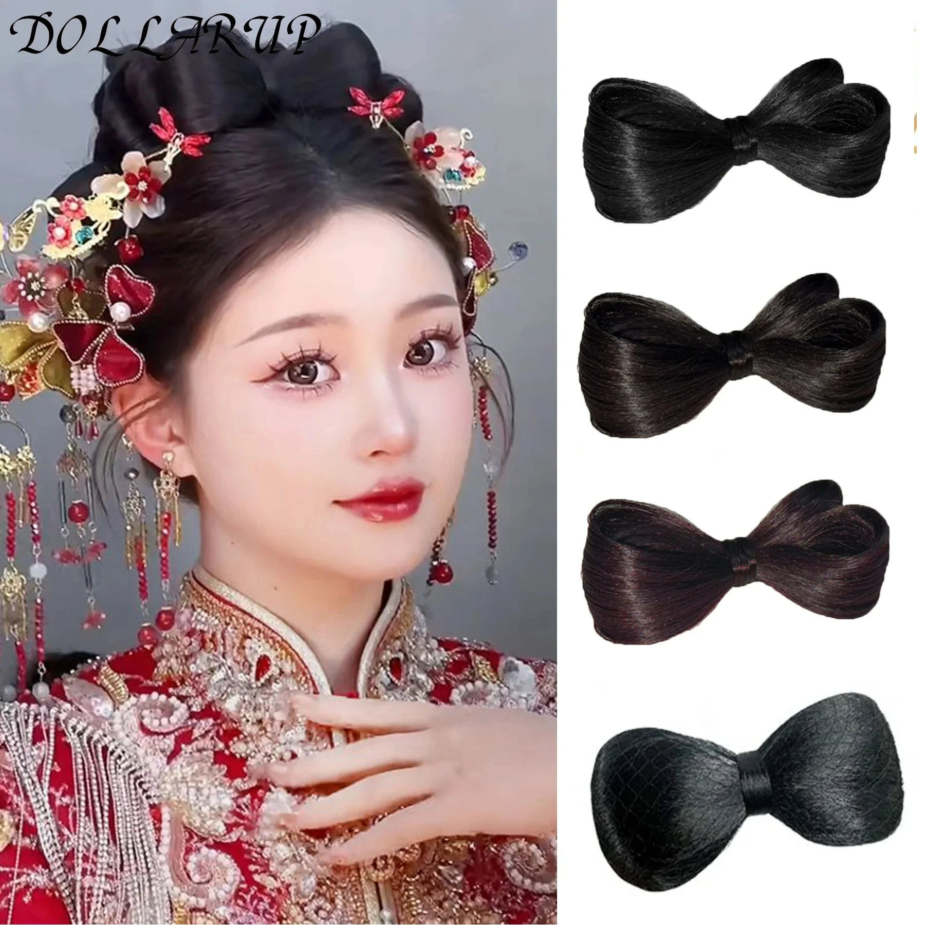JKL Synthetic Natural Fake Hair bow wig Hair Bag Fluffy Cute Coil Hair Artifact Classical Chinese Oriented Hair Ancient style
