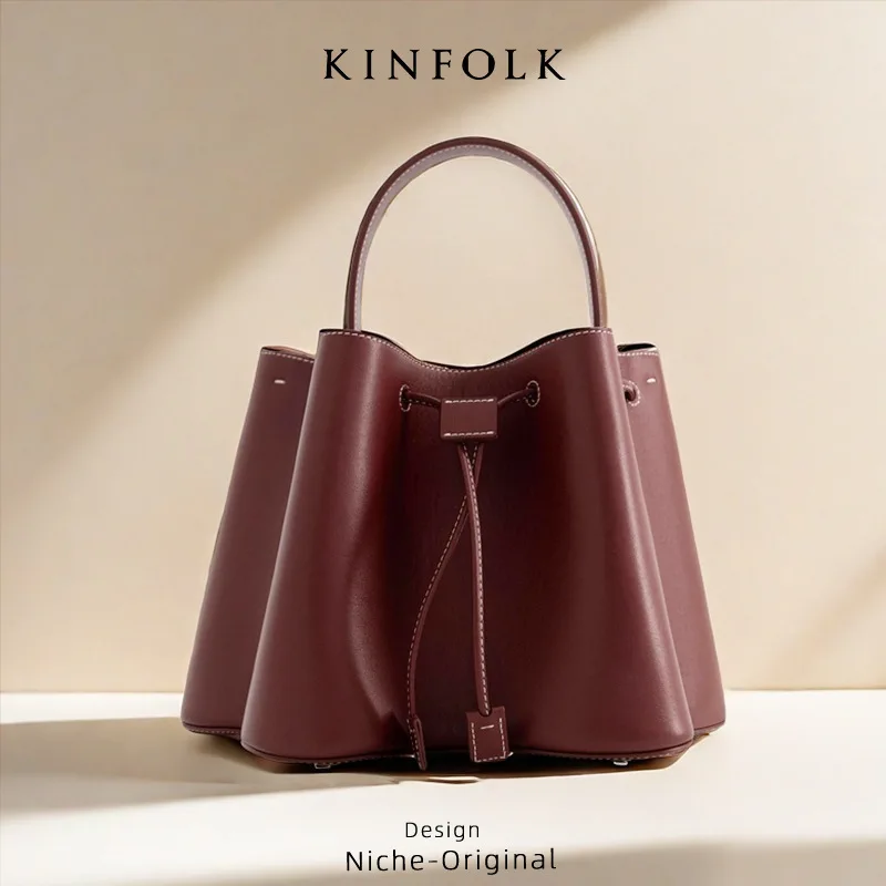 Women's Bag2024New Fashion Elegant Turkish Pleated Drawstring Bucket Bag Hand Bag Shoulder Messenger Bag