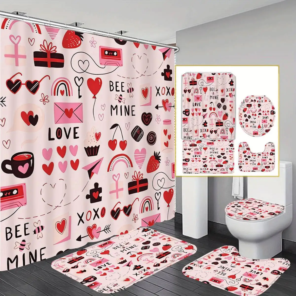 

Занавеска для душа с принтами губ, высококачественный полиэстер, моющийся, для рождественского душа в ванной комнате, украшения для домашнего декора с 12 крючками,