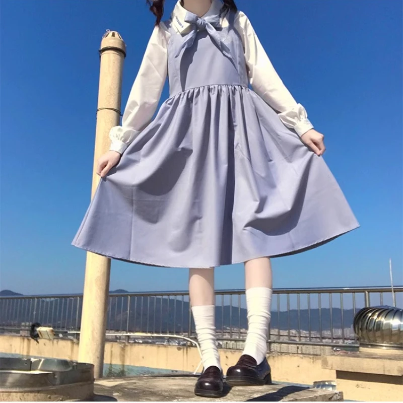 Japanese JK Uniform College Style Sailor Collar Top Outfits Blue White Color Matching Suit Short Sleeves Blusas Skirt Set Female