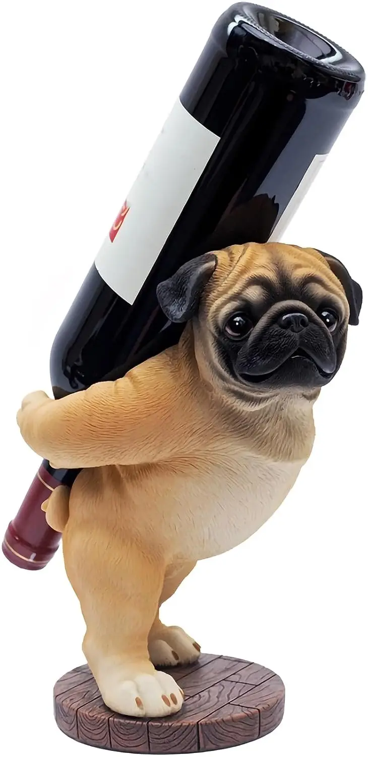 

Pug Statue Wine Bottle Holder - Resin Tabletop or Countertop Wine Rack, Cute Small Wine Decor for Kitchen, Home Bar, Unique Gift