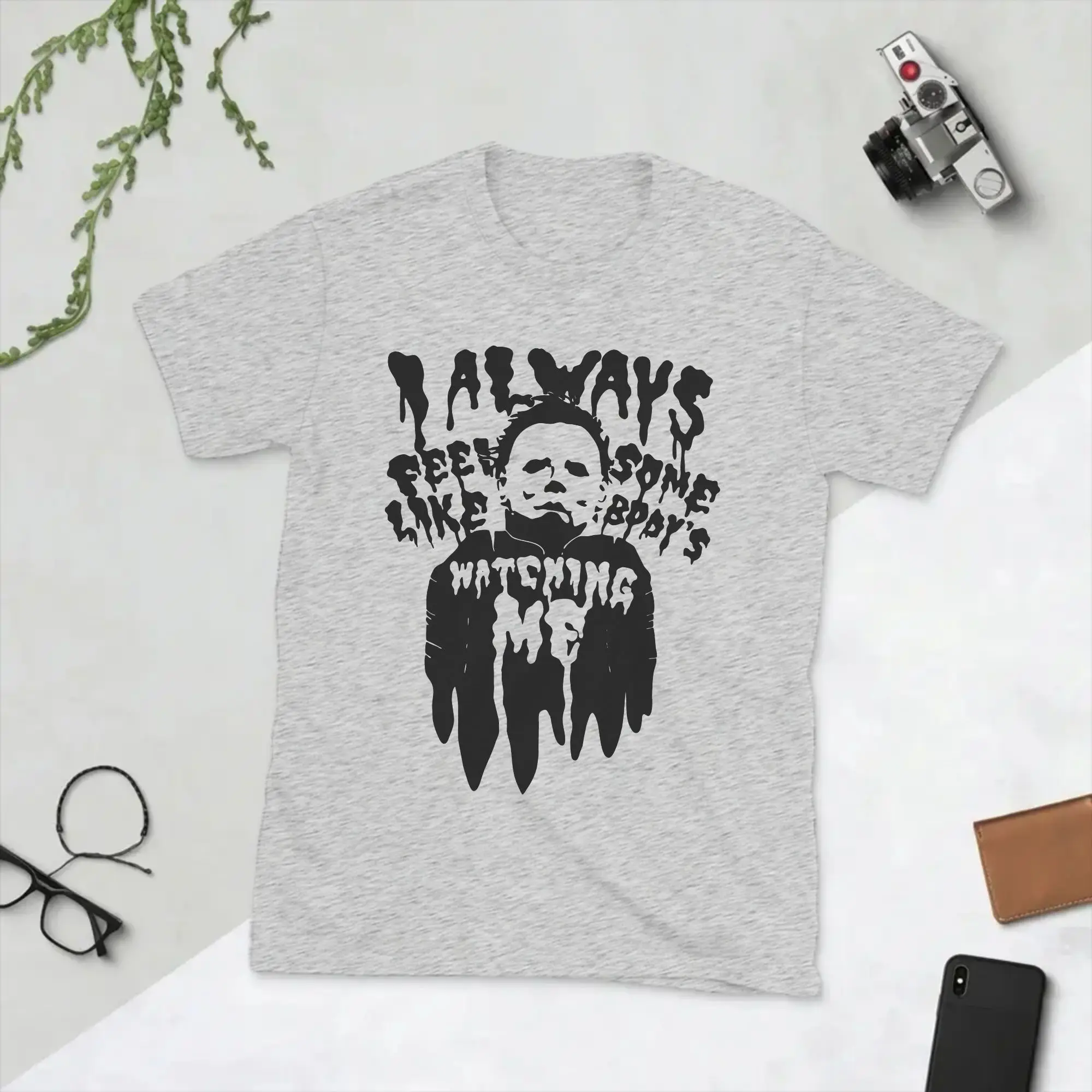 Humor Somebody’s Watching Me Scary T-Shirts Men O Neck 100% Cotton T Shirts M-Myers Short Sleeve Tees Printing Clothes