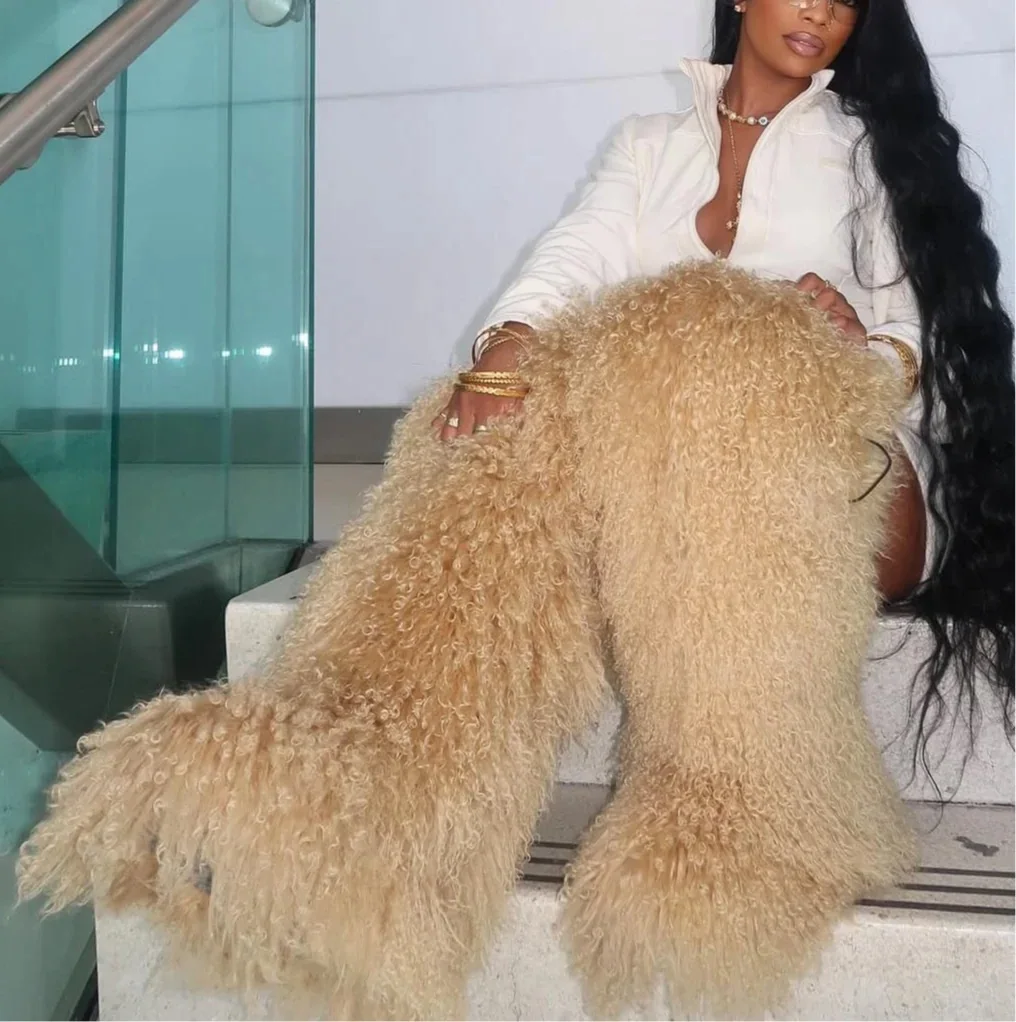 

Women's Winter Multi-Color Fur Over The Knee High Boots Warm Fashion Street Style Fashion Low-Heel Round Toe Plush Snow Boots