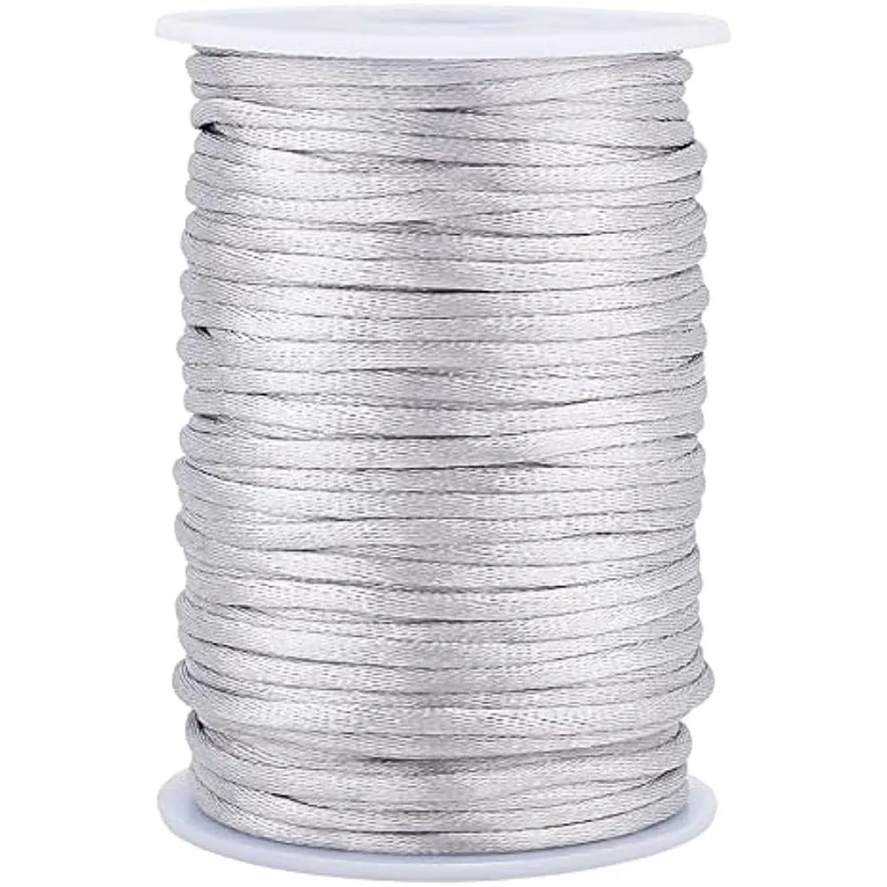 3mm Silver Silky String, Christmas Cord Rattail Silk Cord Chinese Knot Thread Thick Trim Cords Knitting Cord String for Christms